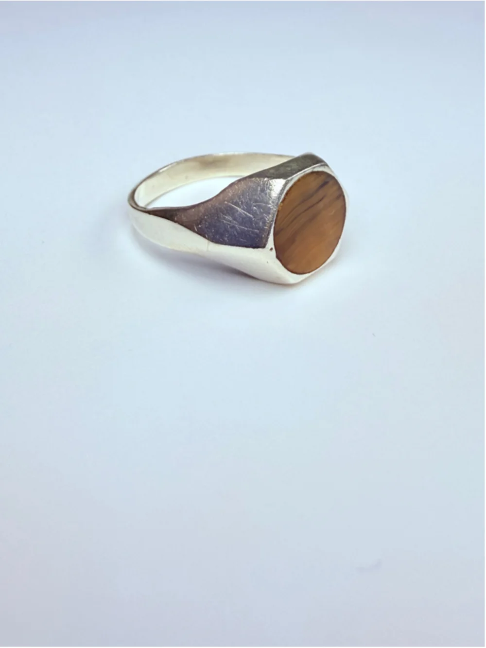 Modernist Tiger Eye Signet Octagon 925 Sterling Silver Streamline Ring Mexico